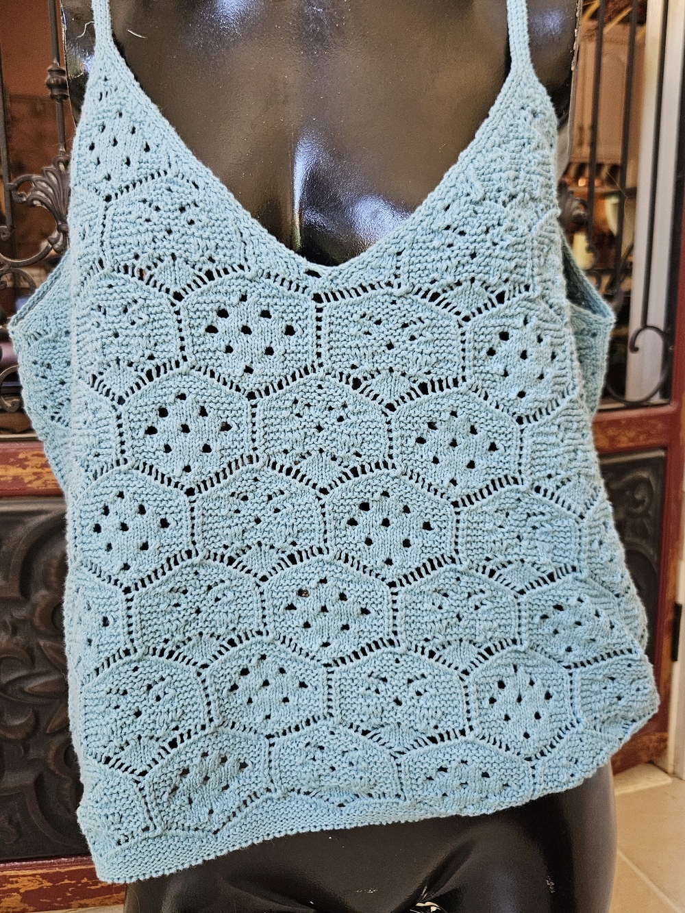 American Eagle Outfitters Light Teal Crochet Tank Top/BLUE